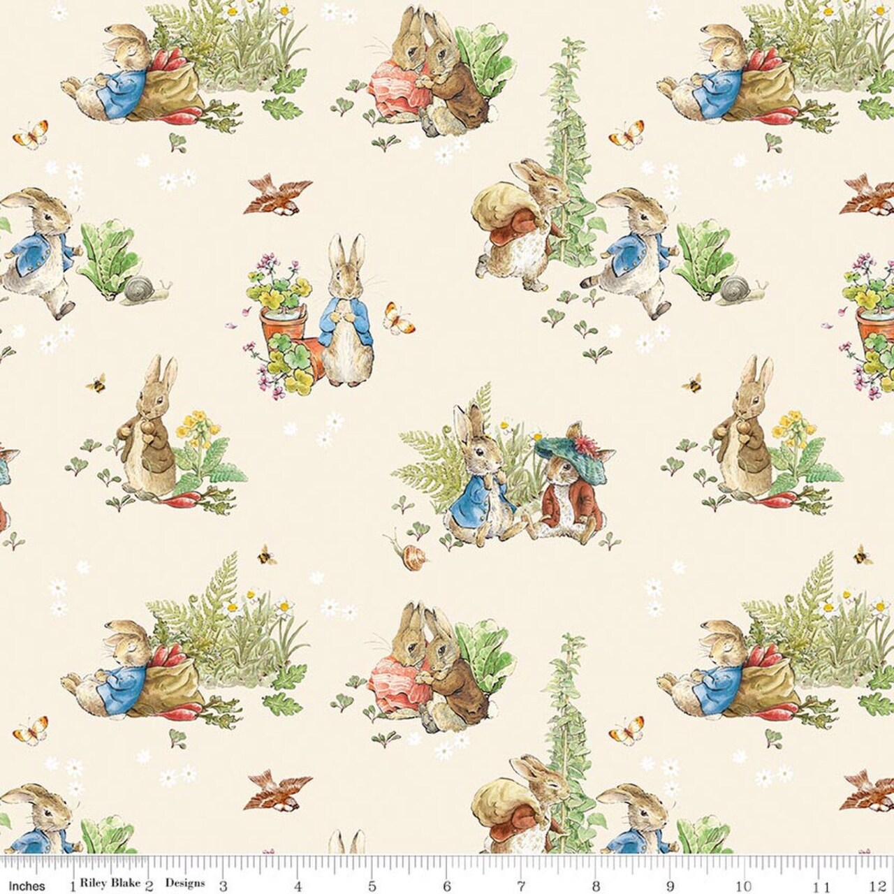 Fabric Riley Blake Cream Main Peter Rabbit and Benjamin Bunny by the Quarter Yard CD17250-CREAM